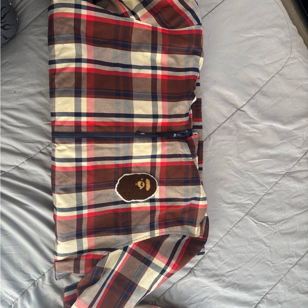 Bape Red and Blue Plaid Hoodie